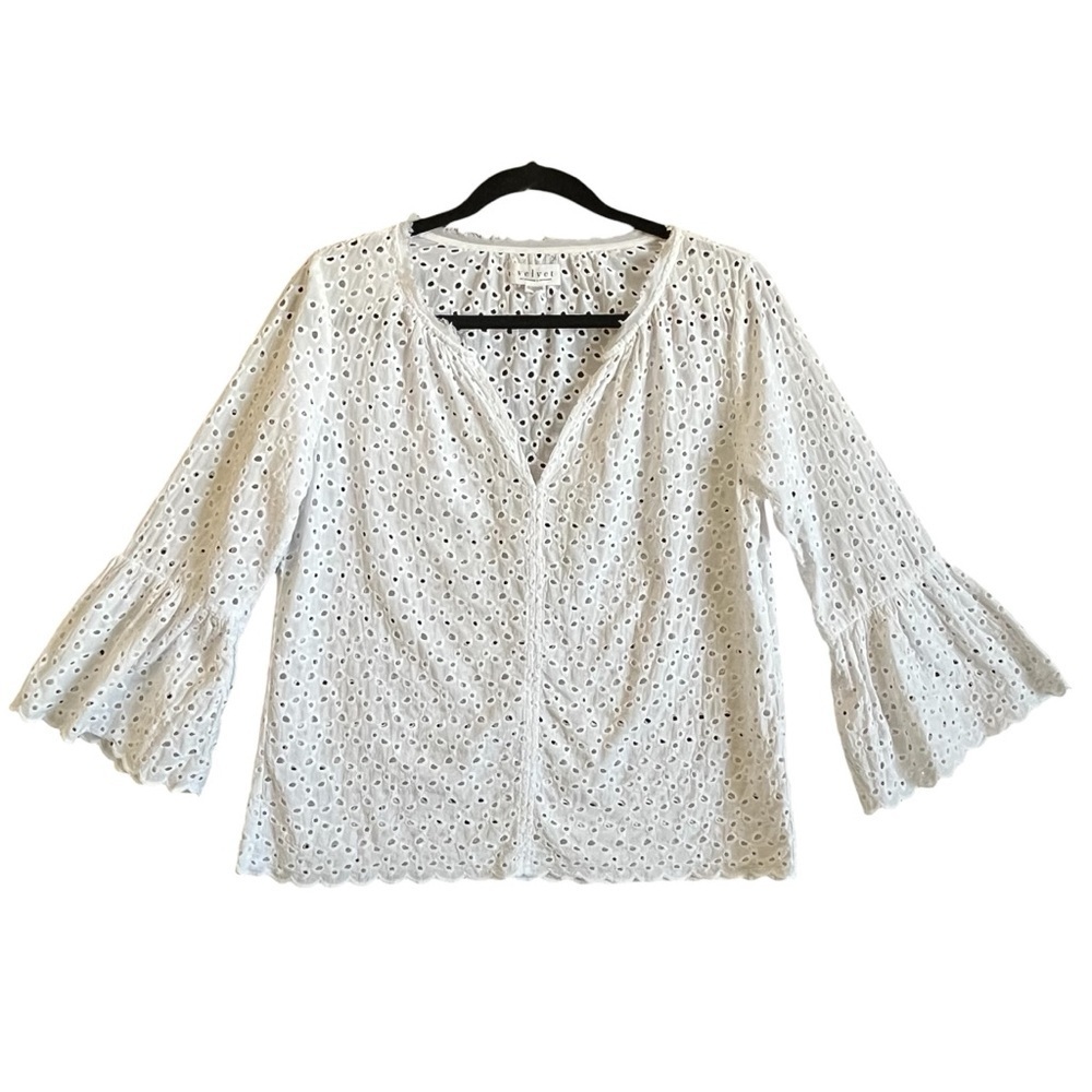 Velvet By Graham & Spencer Saidee Cotton Eyelet Bell Sleeve Blouse Top